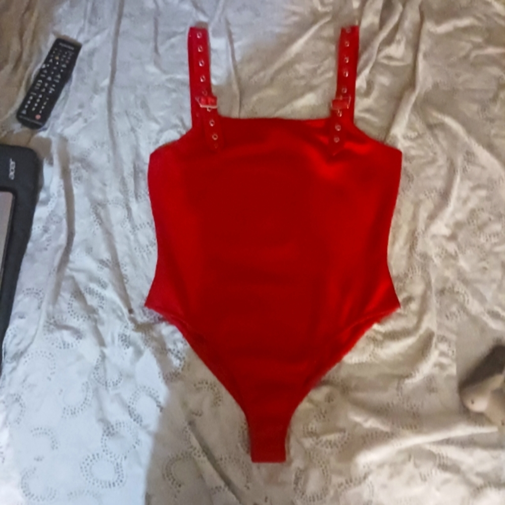 Dream Bandits Red Buckle Strap Bodysuit